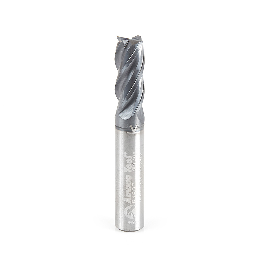 51607 CNC Variable Helix Spiral Corner Radius Bottom 3/8 Dia x 7/8 x 3/8 Shank x 0.020 Radius Solid Carbide AlTiN Coated Up-Cut End Mill