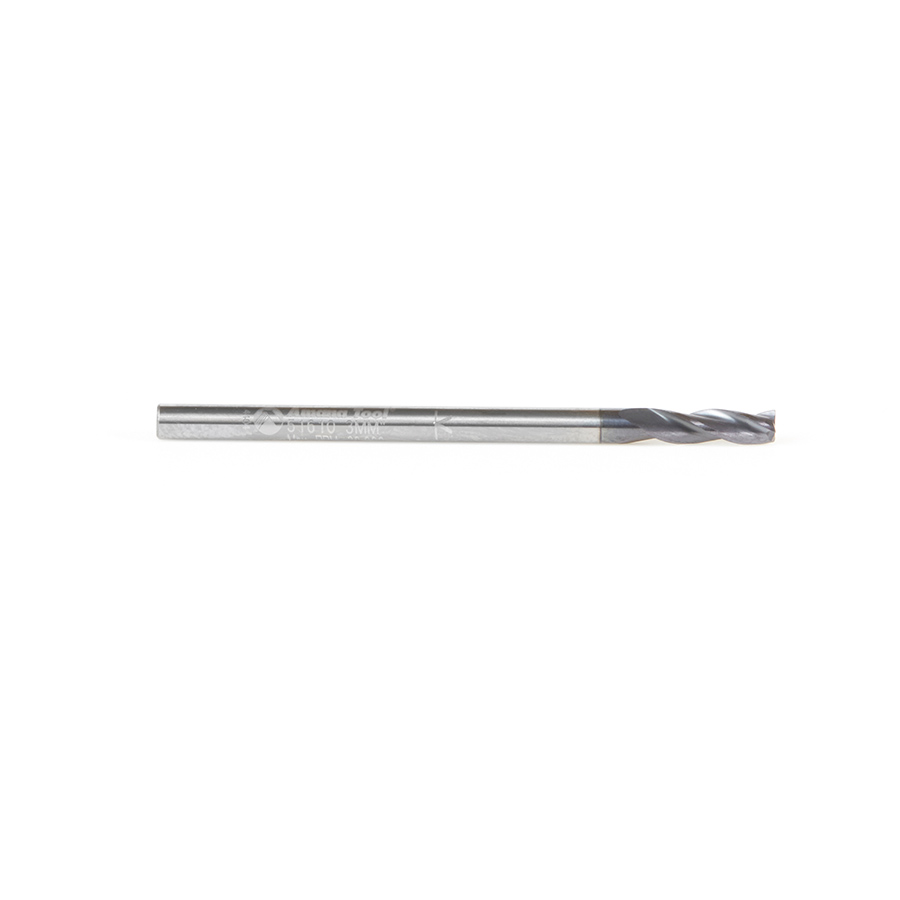 51610 CNC Metric Solid Carbide Spiral for Steel & Stainless Steel with AlTiN Coating 3-Flute x 3mm Dia x 3mm x 3mm Shank x 40mm Long Up-Cut Router Bit / 45º Corner Chamfer End Mill