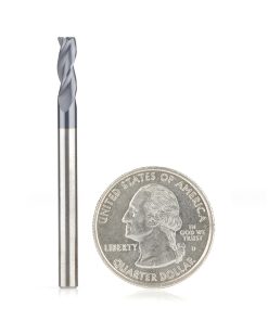 51612 CNC Metric Solid Carbide Spiral for Steel & Stainless Steel with AlTiN Coating 3-Flute x 4mm Dia x 10mm x 4mm Shank x 48mm Long Up-Cut Router Bit / 45º Corner Chamfer End Mill