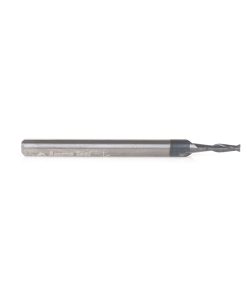 51673 CNC Solid Carbide Spiral for Steel & Stainless Steel with AlTiN Coating 2-Flute x 1/16 Dia x 3/16 x 1/8 Shank x 1-1/2 Inch Long Up-Cut Router Bit / 45º Corner Chamfer End Mill
