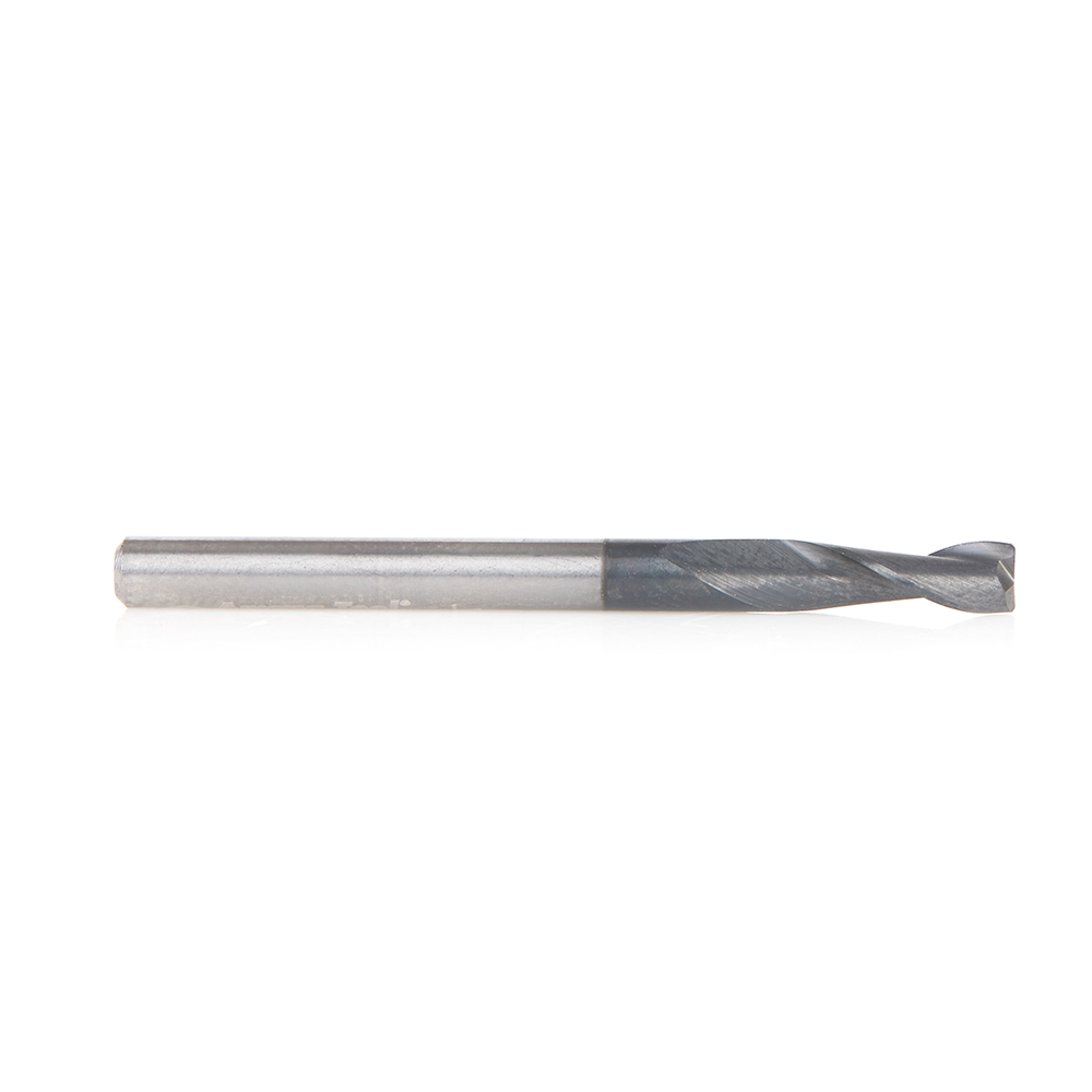 51674 CNC Solid Carbide Spiral for Steel & Stainless Steel with AlTiN Coating 2-Flute x 1/8 Dia x 3/8 x 1/8 Shank x 1-1/2 Inch Long Up-Cut Router Bit / 45º Corner Chamfer End Mill