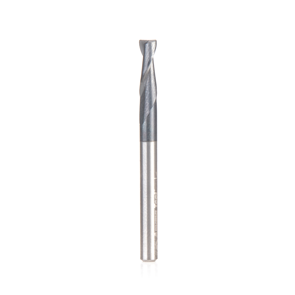 51674 CNC Solid Carbide Spiral for Steel & Stainless Steel with AlTiN Coating 2-Flute x 1/8 Dia x 3/8 x 1/8 Shank x 1-1/2 Inch Long Up-Cut Router Bit / 45º Corner Chamfer End Mill