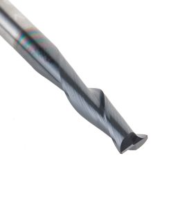 51675 CNC Solid Carbide Spiral for Steel & Stainless Steel with AlTiN Coating 2-Flute x 3/16 Dia x 5/8 x 3/16 Shank x 2 Inch Long Up-Cut Router Bit / 45º Corner Chamfer End Mill