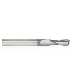 51676 CNC Solid Carbide Spiral for Steel & Stainless Steel with AlTiN Coating 2-Flute x 1/4 Dia x 3/4 x 1/4 Shank x 2-1/2 Inch Long Up-Cut Router Bit / 45º Corner Chamfer End Mill