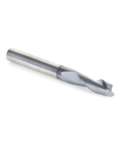 51676 CNC Solid Carbide Spiral for Steel & Stainless Steel with AlTiN Coating 2-Flute x 1/4 Dia x 3/4 x 1/4 Shank x 2-1/2 Inch Long Up-Cut Router Bit / 45º Corner Chamfer End Mill