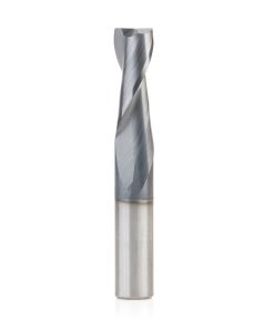 51677 CNC Solid Carbide Spiral for Steel & Stainless Steel with AlTiN Coating 2-Flute x 3/8 Dia x 1 x 3/8 Shank x 2-1/2 Inch Long Up-Cut Router Bit / 45º Corner Chamfer End Mill