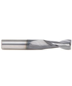 51677 CNC Solid Carbide Spiral for Steel & Stainless Steel with AlTiN Coating 2-Flute x 3/8 Dia x 1 x 3/8 Shank x 2-1/2 Inch Long Up-Cut Router Bit / 45º Corner Chamfer End Mill