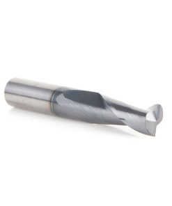 51677 CNC Solid Carbide Spiral for Steel & Stainless Steel with AlTiN Coating 2-Flute x 3/8 Dia x 1 x 3/8 Shank x 2-1/2 Inch Long Up-Cut Router Bit / 45º Corner Chamfer End Mill