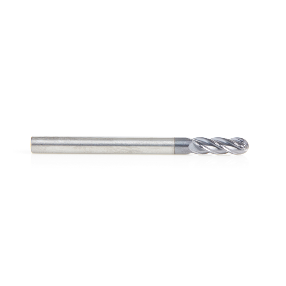 51792 High Performance Solid Carbide CNC Steel, Stainless Steel & Composite Cutting Variable Helix Spiral Ball Nose with AlTiN Coating 4-Flute x 1/8 Dia x 3/8 x 1/8 Shank x 1-1/2 Inch Long Up-Cut Router Bit/End Mill
