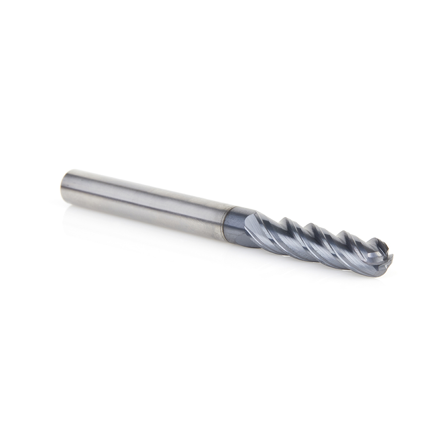 51800 High Performance Solid Carbide CNC Steel, Stainless Steel & Composite Cutting Variable Helix Spiral Ball Nose with AlTiN Coating 4-Flute x 1/4 Dia x 1-1/8 x 1/4 Shank x 3 Inch Long Up-Cut Router Bit/End Mill