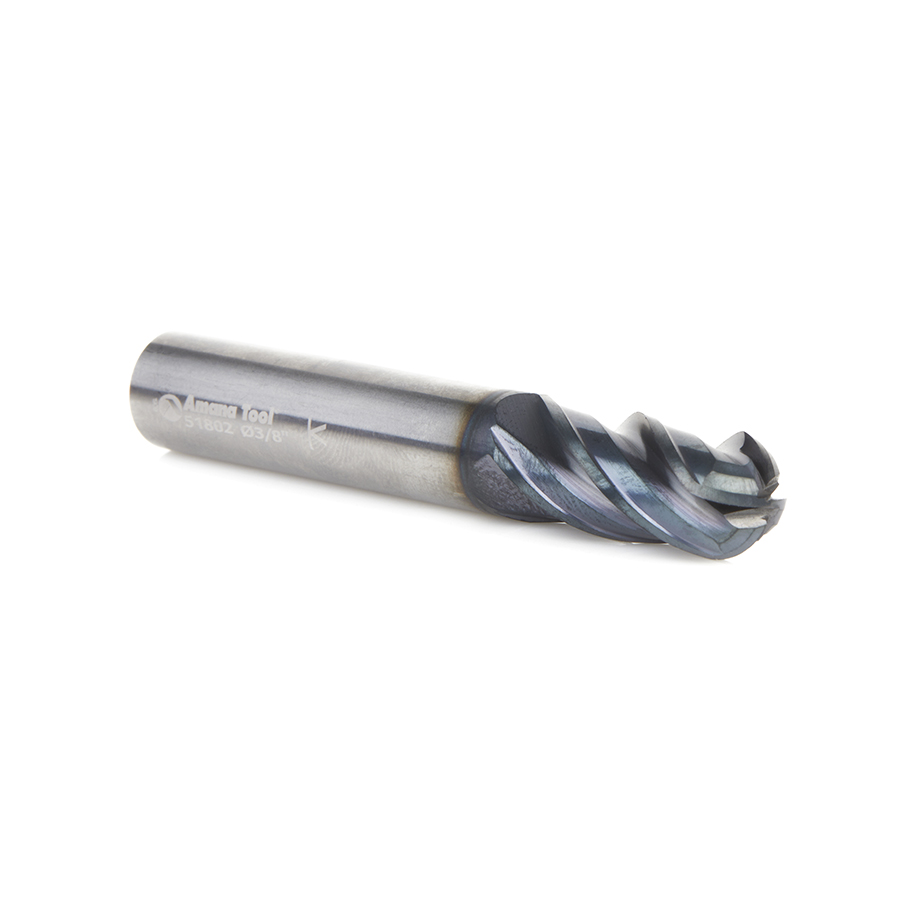 51802 High Performance Solid Carbide CNC Steel, Stainless Steel & Composite Cutting Variable Helix Spiral Ball Nose with AlTiN Coating 4-Flute x 3/8 Dia x 7/8 x 3/8 Shank x 2-1/2 Inch Long Up-Cut Router Bit/End Mill