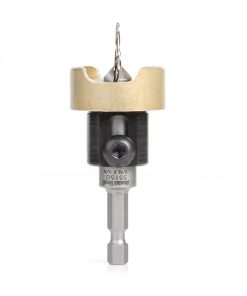 55150 Carbide Tipped 82 Degree Countersink with Tapered Drill and Adjustable Depth Stop with No-Thrust Ball Bearing 3/8 Dia x 3/32 Drill Dia x 1/4 Inch Quick Release Hex Shank