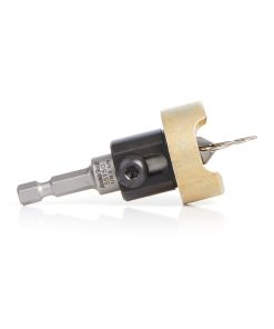 55150 Carbide Tipped 82 Degree Countersink with Tapered Drill and Adjustable Depth Stop with No-Thrust Ball Bearing 3/8 Dia x 3/32 Drill Dia x 1/4 Inch Quick Release Hex Shank