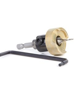 55150 Carbide Tipped 82 Degree Countersink with Tapered Drill and Adjustable Depth Stop with No-Thrust Ball Bearing 3/8 Dia x 3/32 Drill Dia x 1/4 Inch Quick Release Hex Shank