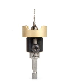 55151 Carbide Tipped 82 Degree Countersink with Tapered Drill and Adjustable Depth Stop with No-Thrust Ball Bearing, 3/8 Dia x 1/8 Drill Dia x 1/4 Inch Quick Release Hex Shank