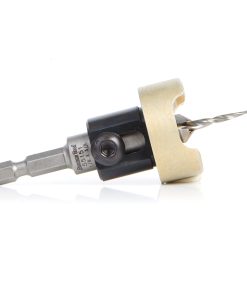 55151 Carbide Tipped 82 Degree Countersink with Tapered Drill and Adjustable Depth Stop with No-Thrust Ball Bearing, 3/8 Dia x 1/8 Drill Dia x 1/4 Inch Quick Release Hex Shank