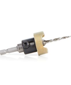 55153 Carbide Tipped 82 Degree Countersink with Tapered Drill and Adjustable Depth Stop with No-Thrust Ball Bearing, 3/8 Dia x 5/32 Drill Dia x 1/4 Inch Quick Release Hex Shank