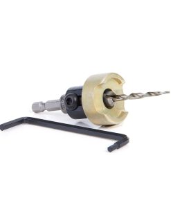 55153 Carbide Tipped 82 Degree Countersink with Tapered Drill and Adjustable Depth Stop with No-Thrust Ball Bearing, 3/8 Dia x 5/32 Drill Dia x 1/4 Inch Quick Release Hex Shank