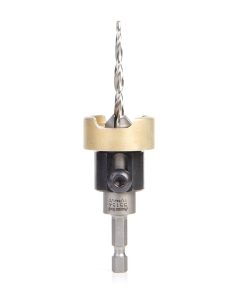 55154 Carbide Tipped 82 Degree Countersink with Tapered Drill and Adjustable Depth Stop with No-Thrust Ball Bearing, 1/2 Dia x 11/64 Drill Dia x 1/4 Inch Quick Release Hex Shank