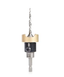 55155 Carbide Tipped 82 Degree Countersink with Tapered Drill and Adjustable Depth Stop with No-Thrust Ball Bearing, 1/2 Dia x 3/16 Drill Dia x 1/4 Inch Quick Release Hex Shank