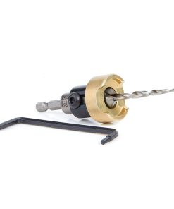 55155 Carbide Tipped 82 Degree Countersink with Tapered Drill and Adjustable Depth Stop with No-Thrust Ball Bearing, 1/2 Dia x 3/16 Drill Dia x 1/4 Inch Quick Release Hex Shank