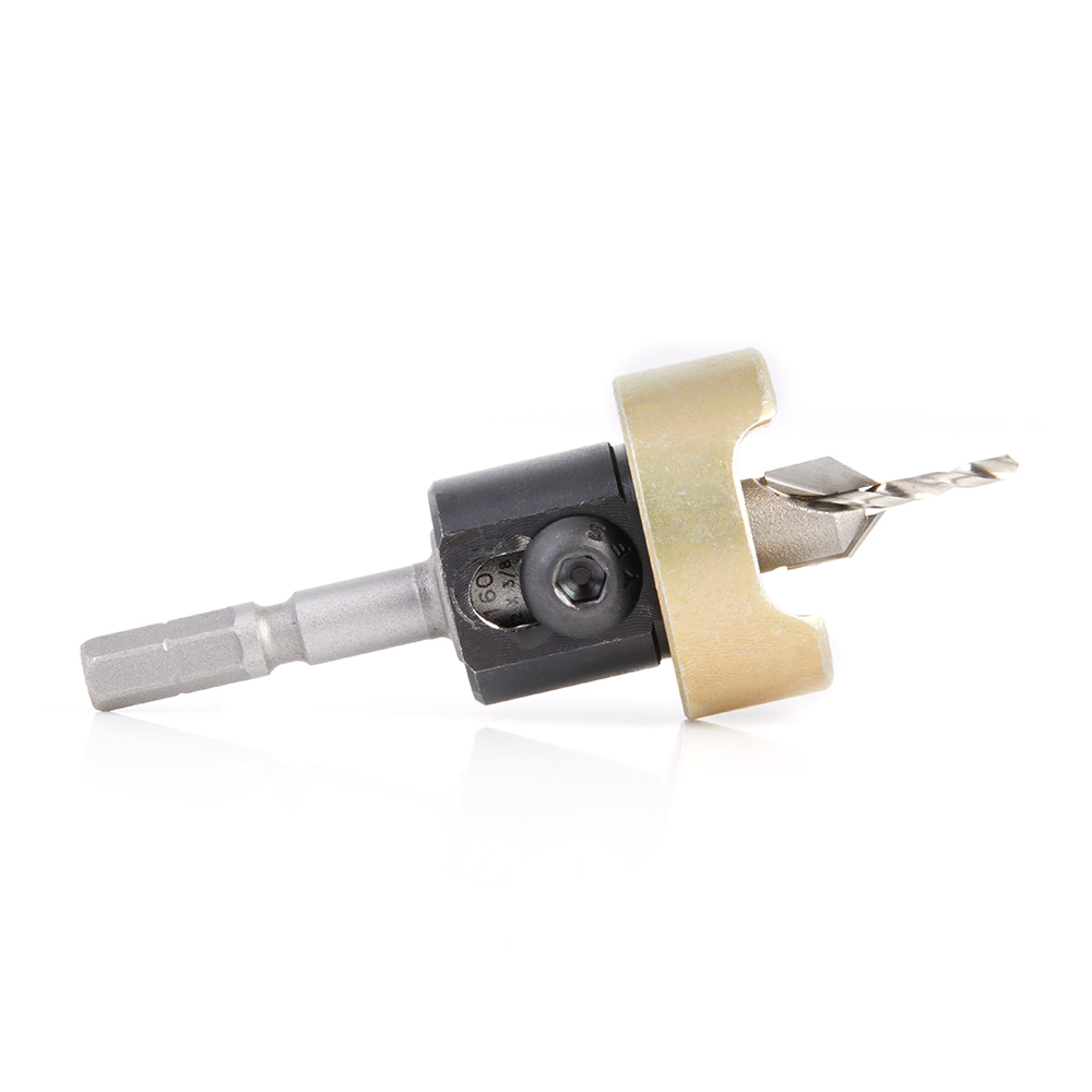55160 Carbide Tipped 82 Degree Countersink with Adjustable Depth Stop and No-Thrust Ball Bearing, For Festool® CENTROTEC® System 3/8 Dia x 3/32 Drill Dia for Wood Screw #6