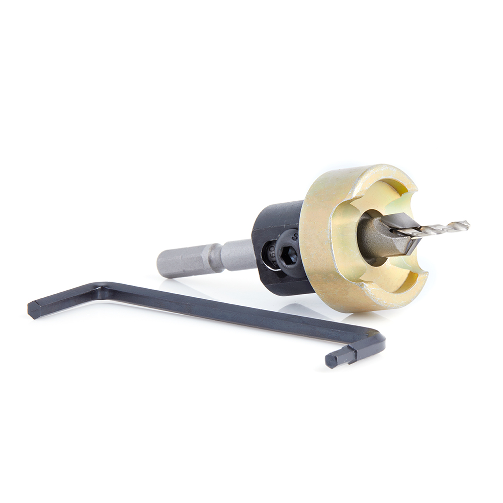 55160 Carbide Tipped 82 Degree Countersink with Adjustable Depth Stop and No-Thrust Ball Bearing, For Festool® CENTROTEC® System 3/8 Dia x 3/32 Drill Dia for Wood Screw #6