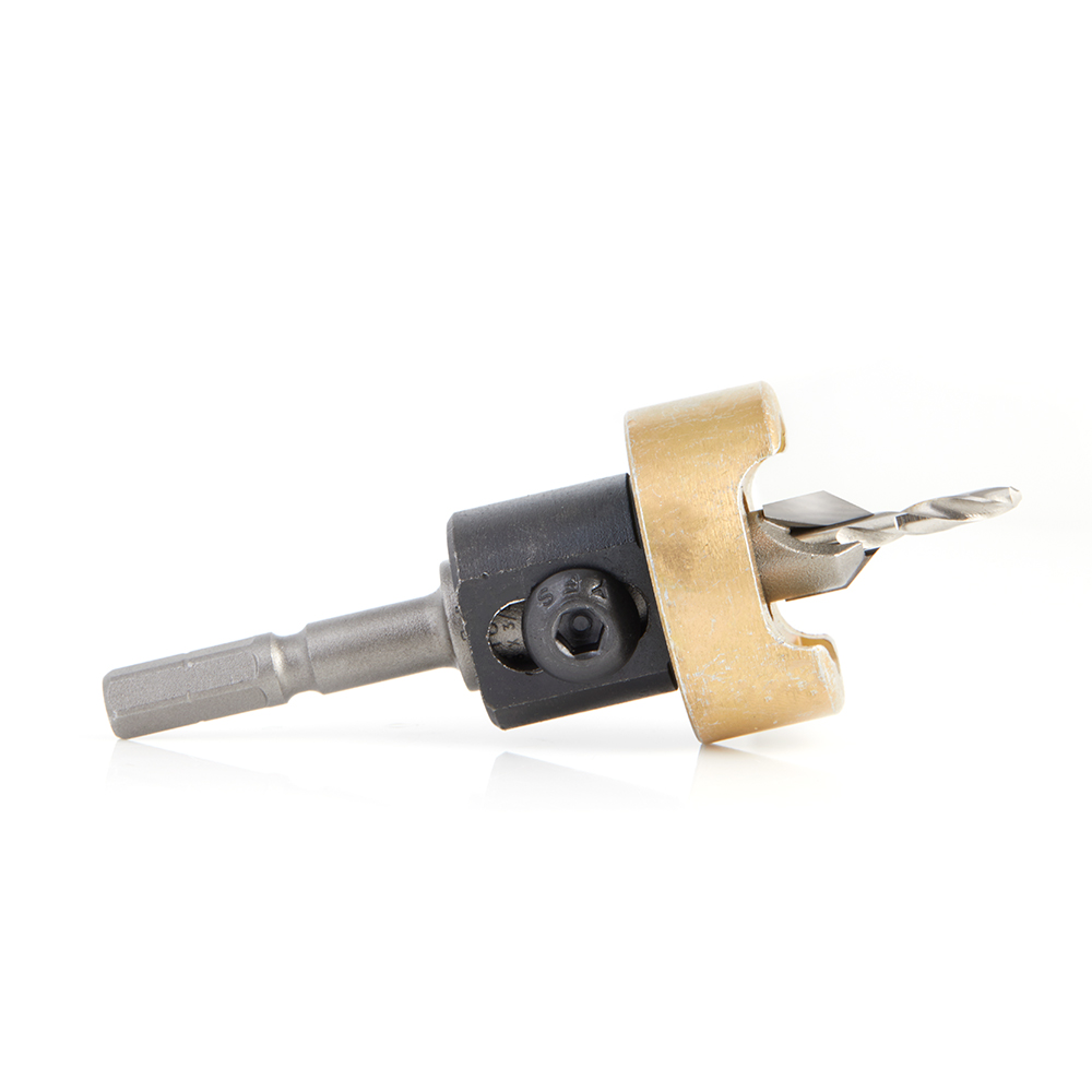 55164 Carbide Tipped 82 Degree Countersink with Adjustable Depth Stop and No-Thrust Ball Bearing, For Festool® CENTROTEC® System 3/8 Dia x 1/8 Drill Dia for Wood Screw #10