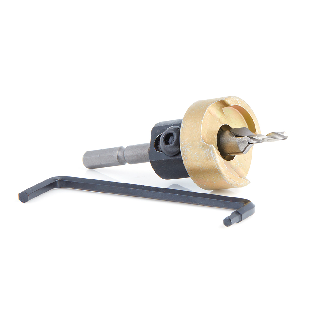 55164 Carbide Tipped 82 Degree Countersink with Adjustable Depth Stop and No-Thrust Ball Bearing, For Festool® CENTROTEC® System 3/8 Dia x 1/8 Drill Dia for Wood Screw #10