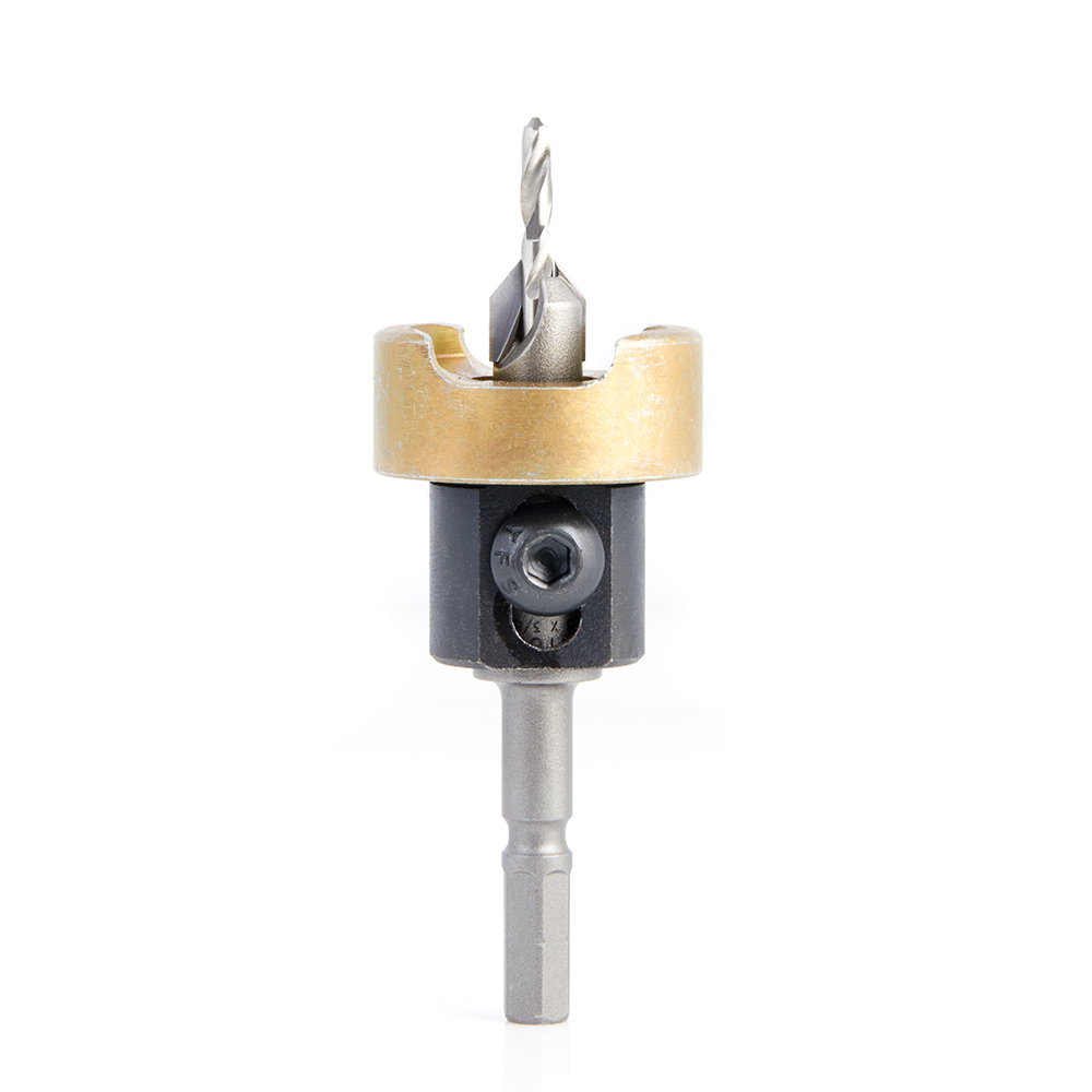 55164 Carbide Tipped 82 Degree Countersink with Adjustable Depth Stop and No-Thrust Ball Bearing, For Festool® CENTROTEC® System 3/8 Dia x 1/8 Drill Dia for Wood Screw #10