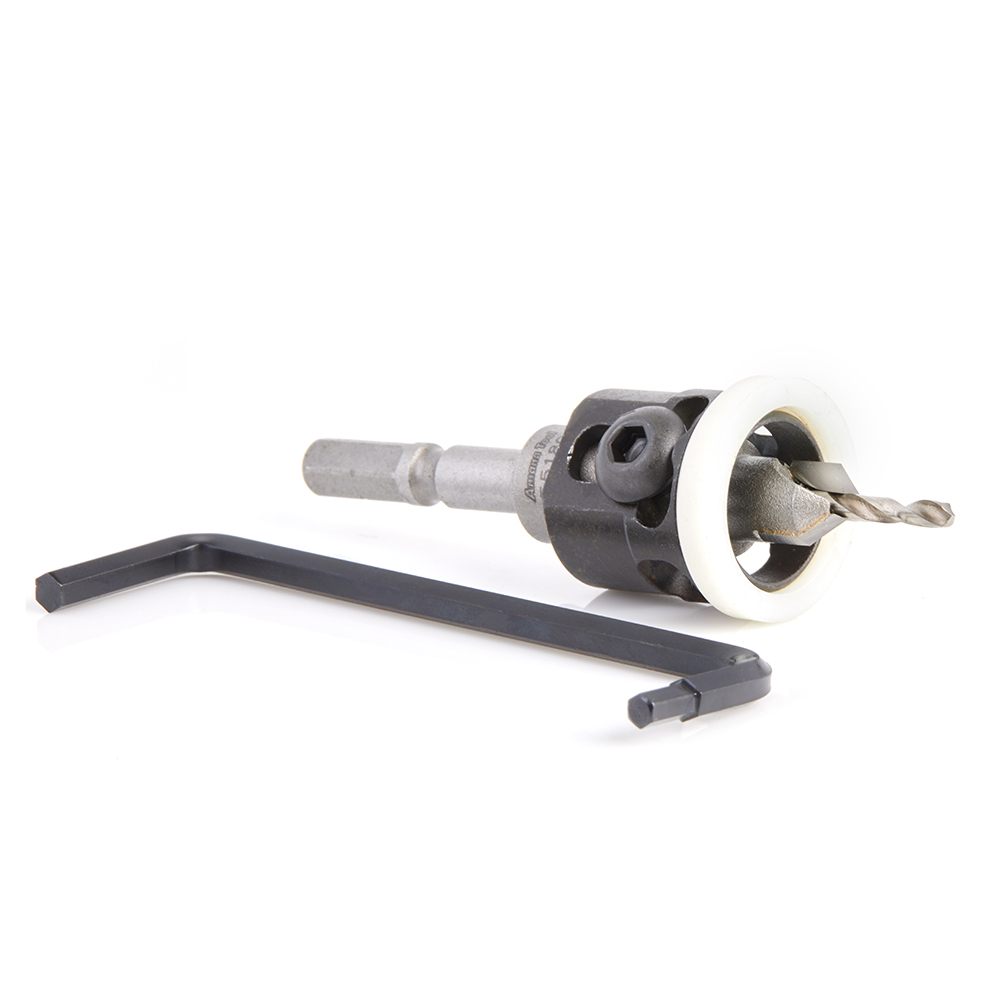 55180 Carbide Tipped 82 Degree Countersink with Adjustable Low Friction Depth Stop, For Festool® CENTROTEC® System 3/8 Dia x 7/64 Drill Dia for Wood Screw #8