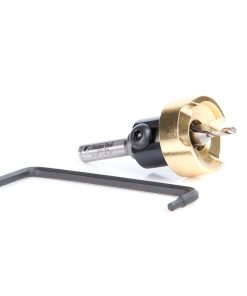 55193 Carbide Tipped 82 Degree Countersink with Adjustable Depth Stop with No-Thrust Ball Bearing, 3/8 Dia x 1/8 Drill Dia x 5/16 Inch Round Shank for Wood Screw #8-10