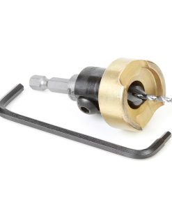 55225 Carbide Tipped 82 Degree Countersink with Adjustable Depth Stop and No-Thrust Ball Bearing 3/8 Dia x 3/32 Drill Dia x 1/4 Inch Quick Release Hex Shank for Wood Screw #6