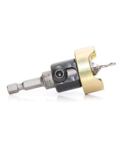55226 Carbide Tipped 82 Degree Countersink with Adjustable Depth Stop and No-Thrust Ball Bearing, 3/8 Dia x 5/64 Drill Dia x 1/4 Inch Quick Release Hex Shank for Wood Screw #4