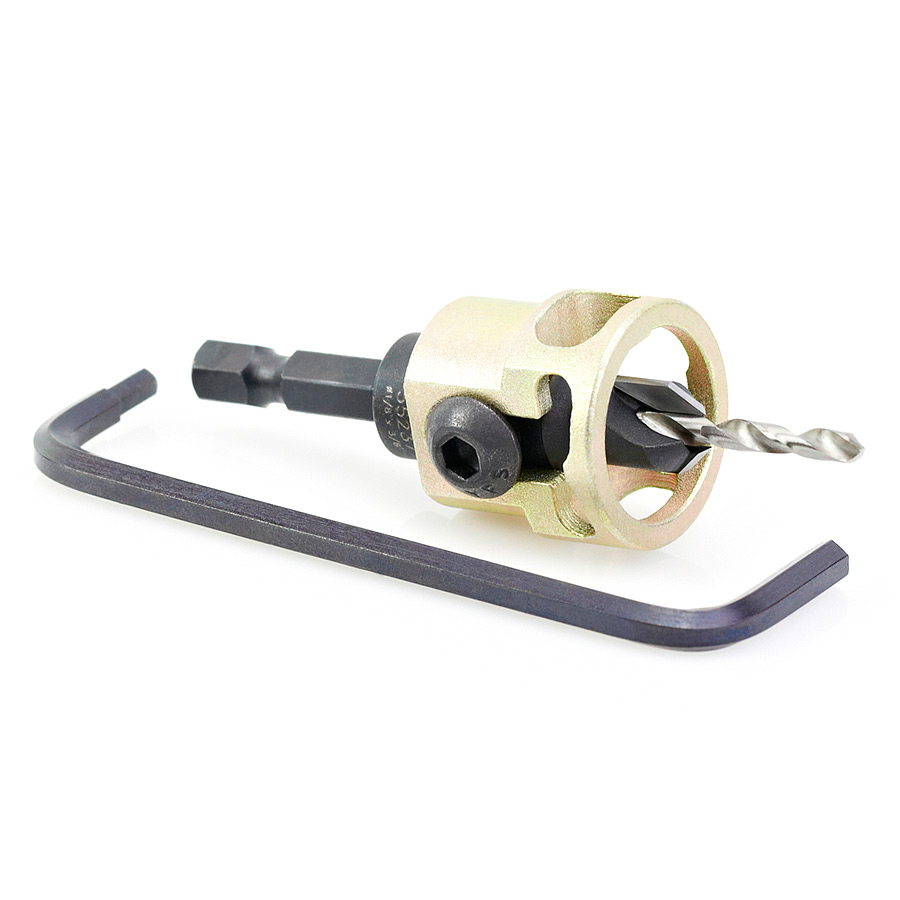 55237 Carbide Tipped Adjustable Countersink with Depth-Stop 3/8 Dia x 49 Degree Angle x 1/4 Shank Includes Repl. Drill Bit 630-226
