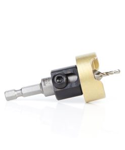55241 Carbide Tipped 82 Degree Countersink with Adjustable Depth Stop and No-Thrust Ball Bearing, 3/8 Dia x 7/64 Drill Dia x 1/4 Inch Quick Release Hex Shank for Wood Screw #8