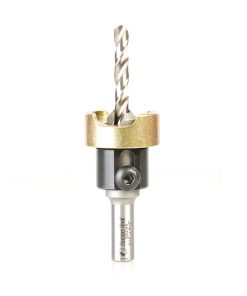 55244 Carbide Tipped 82 Degree Countersink with Adjustable Depth Stop and No-Thrust Ball Bearing, 1/2 Dia x 1/4 Drill Dia x 10mm Round Shank for Wood Screw #14