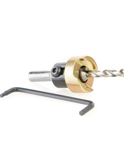55244 Carbide Tipped 82 Degree Countersink with Adjustable Depth Stop and No-Thrust Ball Bearing, 1/2 Dia x 1/4 Drill Dia x 10mm Round Shank for Wood Screw #14