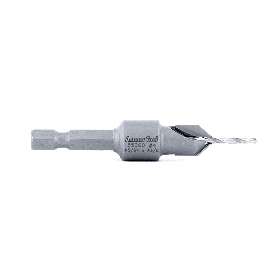 55260 Carbide Tipped 82 Degree Countersink 3/8 Dia x 49 Deg x 1/4 Quick Release Hex Shank for Wood Screw #4