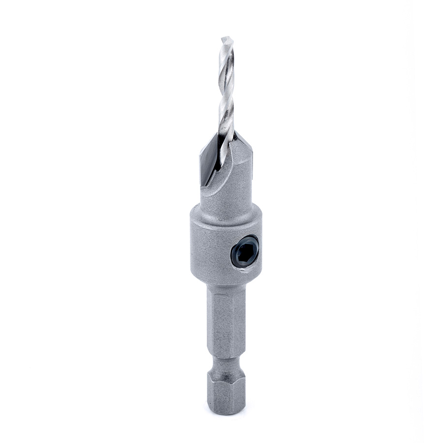 55264 Carbide Tipped 82 Degree Countersink 3/8 Dia x 49 Deg x 1/4 Quick Release Hex Shank for Wood Screw #8