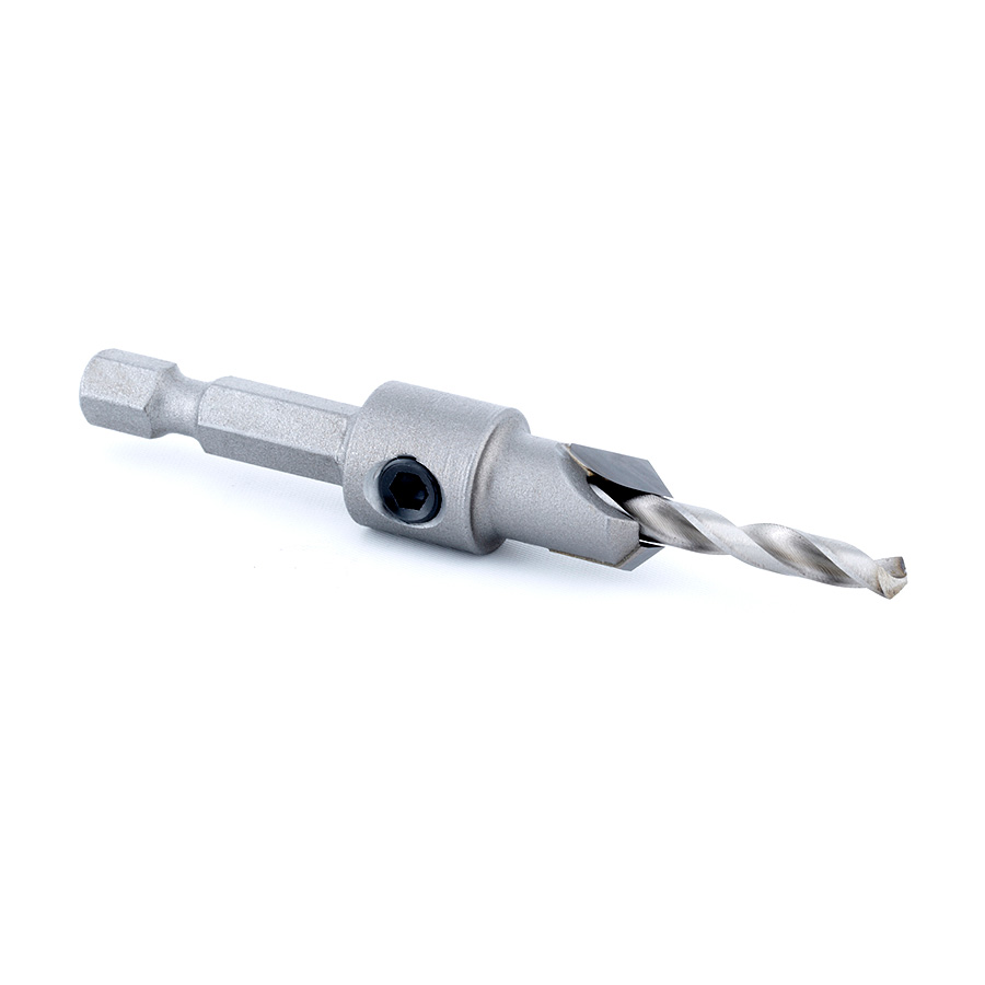55269 Carbide Tipped 82 Degree Countersink 3/8 Dia x 49 Deg x 1/4 Quick Release Hex Shank for Wood Screw #12-14