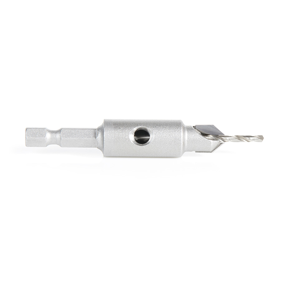 55271 Replacement Carbide Tipped Countersink with Slow Spiral HSS M2 Drill for #4 Size Screw 3/32 Drill Dia x 1/4 Hex Shank for #55225 Adjustable No-Thrust Countersink