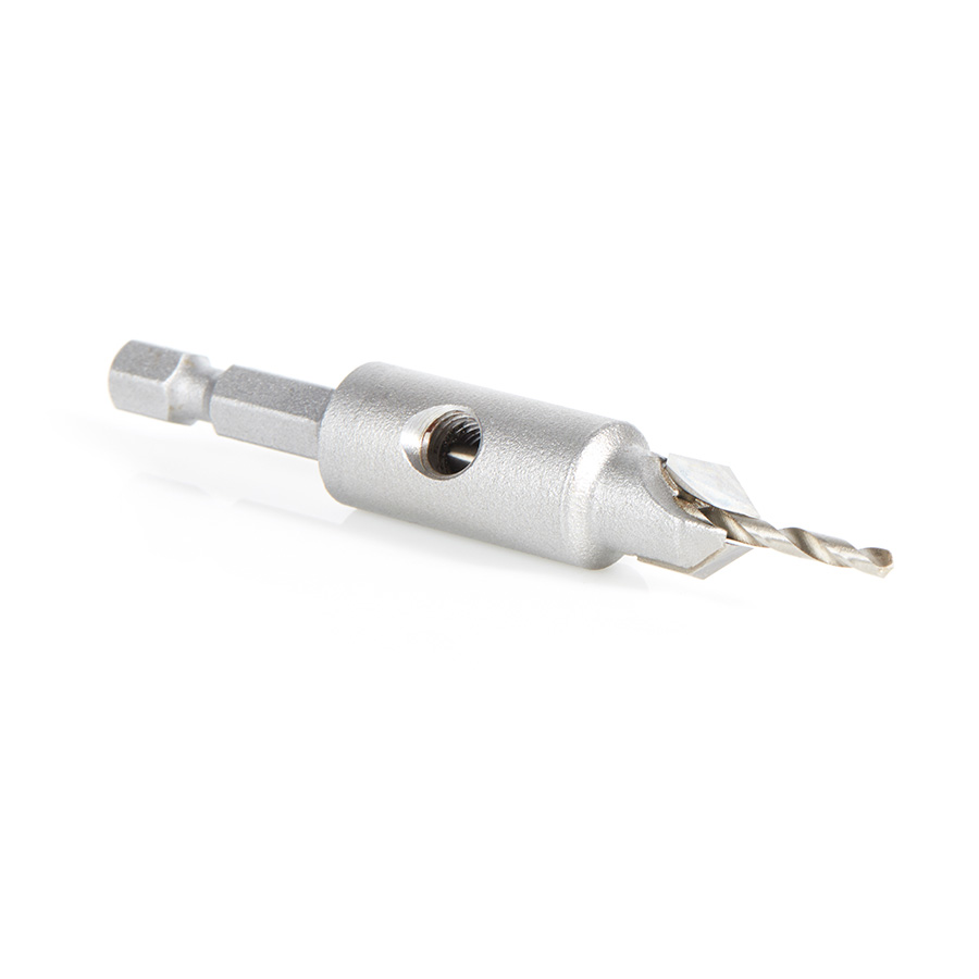 55271 Replacement Carbide Tipped Countersink with Slow Spiral HSS M2 Drill for #4 Size Screw 3/32 Drill Dia x 1/4 Hex Shank for #55225 Adjustable No-Thrust Countersink