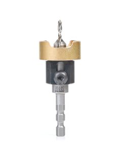 55334 Carbide Tipped 82 Degree Countersink with Adjustable Depth Stop and No-Thrust Ball Bearing, Hybrid for Festool® CENTROTEC® System 3/8 Dia x 1/8 Drill Dia x 1/4 Inch Quick Release Hex Shank for Wood Screw #10