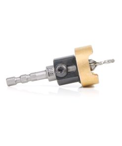 55334 Carbide Tipped 82 Degree Countersink with Adjustable Depth Stop and No-Thrust Ball Bearing, Hybrid for Festool® CENTROTEC® System 3/8 Dia x 1/8 Drill Dia x 1/4 Inch Quick Release Hex Shank for Wood Screw #10