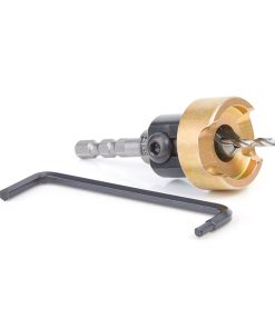 55334 Carbide Tipped 82 Degree Countersink with Adjustable Depth Stop and No-Thrust Ball Bearing, Hybrid for Festool® CENTROTEC® System 3/8 Dia x 1/8 Drill Dia x 1/4 Inch Quick Release Hex Shank for Wood Screw #10