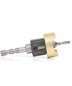 55336 Carbide Tipped 82 Degree Countersink with Adjustable Depth Stop and No-Thrust Ball Bearing, Hybrid for Festool® CENTROTEC® System 3/8 Dia x 5/32 Drill Dia x 1/4 Inch Quick Release Hex Shank for Wood Screw #12-14