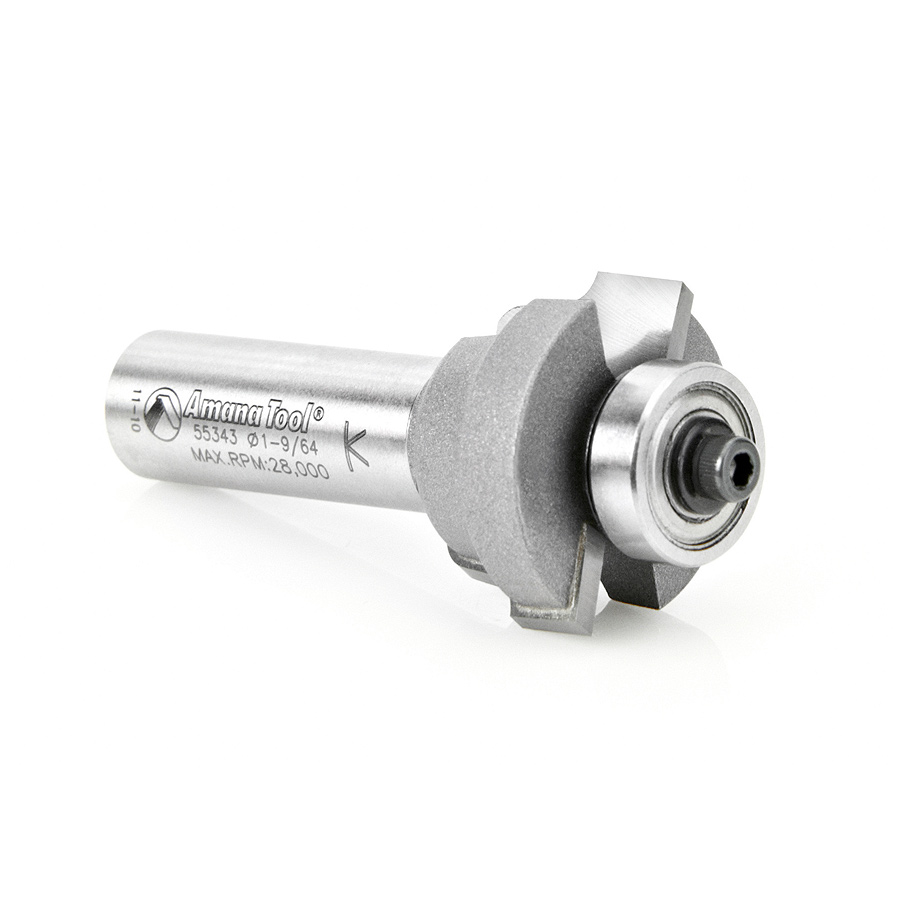 55343 Carbide Tipped Ogee Window Sash & Rail 1/8 Radius x 1-9/64 Dia x 43/64 x 1/2 Inch Shank with Bottom Ball Bearing