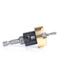 55472 Carbide Tipped Counterbore with Adjustable Depth Stop and No-Thrust Ball Bearing, 3/8 Dia x 5/32 Drill Dia x 1/4 Inch Quick Release Hex Shank for Wood Screw #12-14