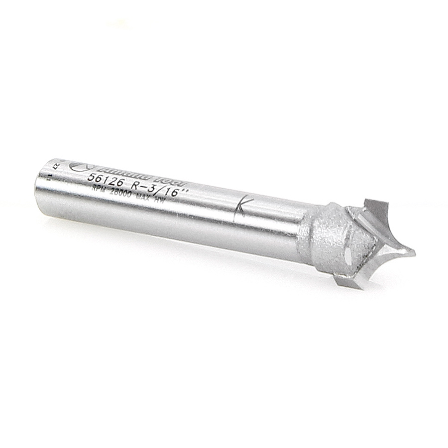 56126 Carbide Tipped Point Cutting Roundover 3/16 Radius x 3/8 Dia x 19/64 x 1/4 Shank Router Bit